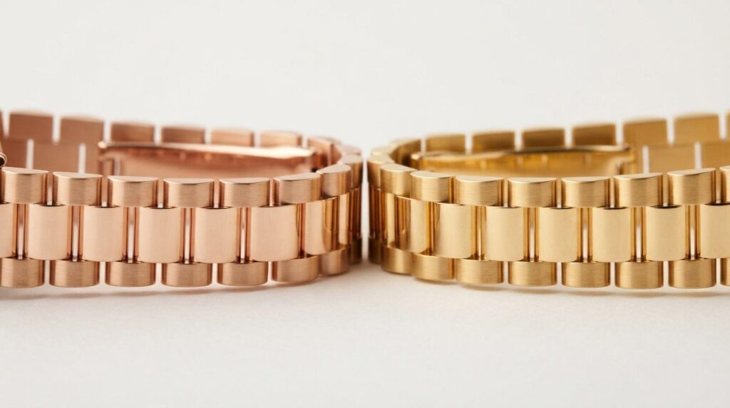Close-up detail shot of two luxury womens watch bracelets i