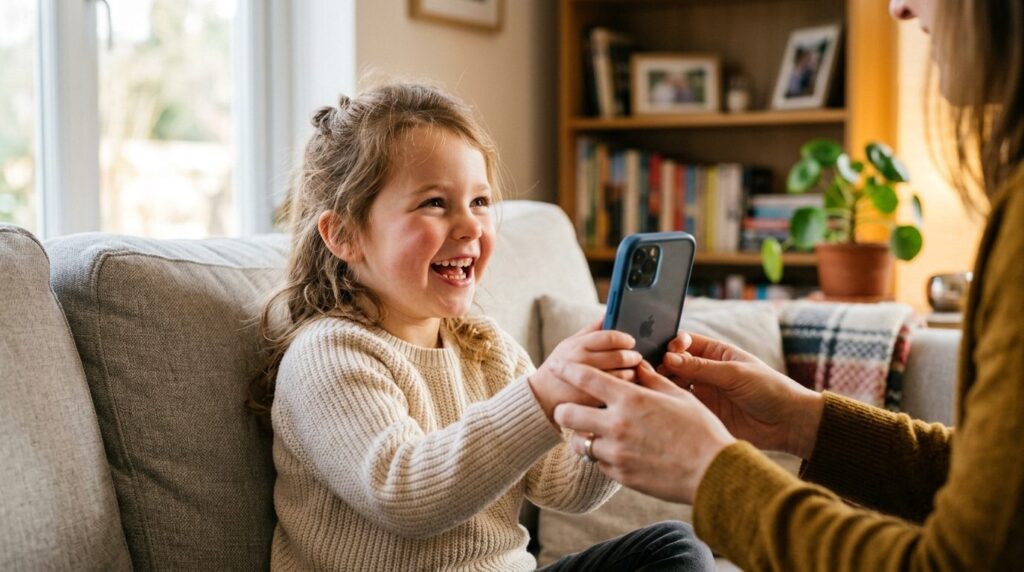 Warm portrait-style photo of a young child receiving a smart
