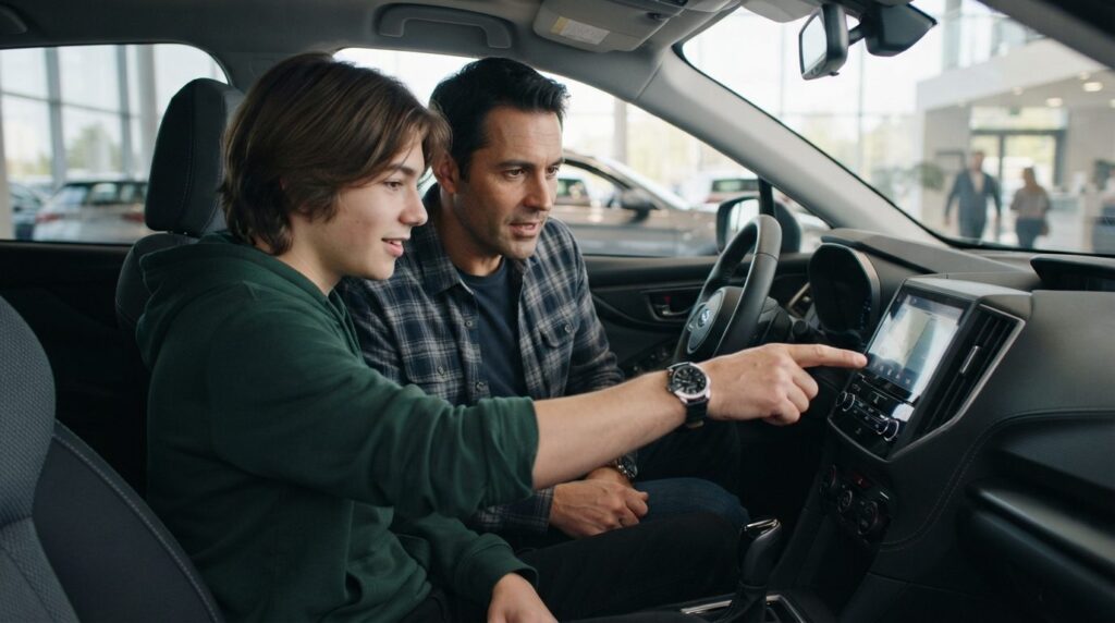 Close-up professional photo of a father and teenage son exam
