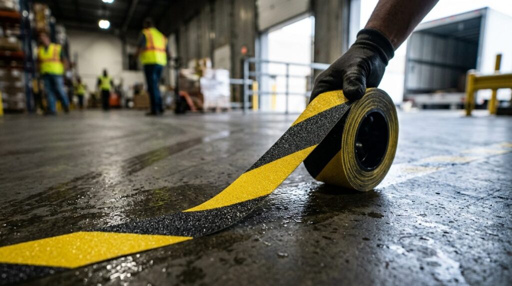Close-up detail shot of premium anti-slip safety tape being