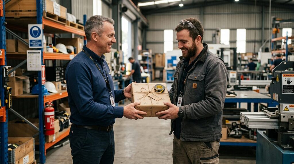 Manufacturing warehouse manager presenting a thoughtfully wr